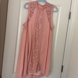 High neck boutique blush lace dress